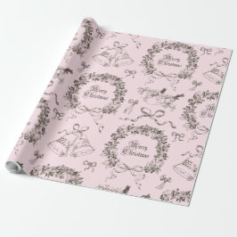 Papel De Regalo Elegante Vintage Merry Christmas Bows Pink Toile