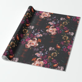 Papel De Regalo Elegante Vintage oscuro Moody Burgundy Floral