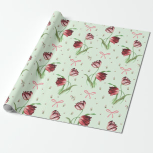 Papel De Regalo Elegante Vintage Rosa Bows Tulipanes Patrón Floral