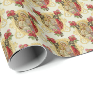 Papel De Regalo Elegante Virgen Católica María Jesús Rojo Envuelto