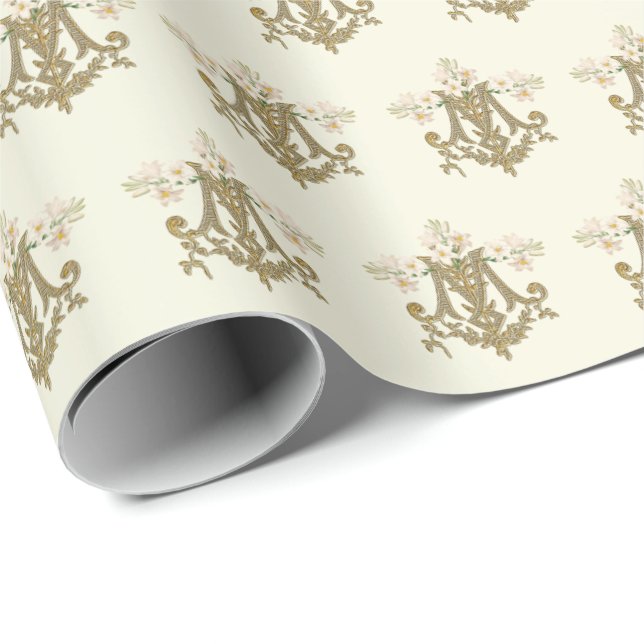 Papel De Regalo Elegante Virgen Católica María Oro Cruz Maria Guer (Esquina del rollo)