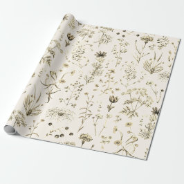 Papel De Regalo Elegante Wildflowers Botánico Beige