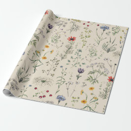 Papel De Regalo Elegante Wildflowers Botánico Beige