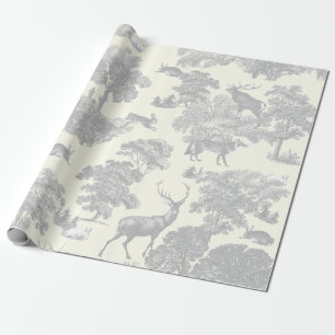 Papel De Regalo Elegante Woodland de venado blanco grisáceo gris