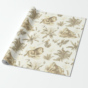 Papel De Regalo Elegante y clásico Safari Topari Lion Beige Toile