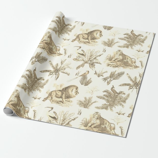 Papel De Regalo Elegante y clásico Safari Topari Lion Beige Toile (Desenrollado)