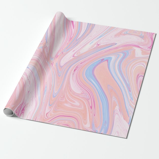 Papel De Regalo Elegante y colorido naranja rosa pastel de mármol (Desenrollado)