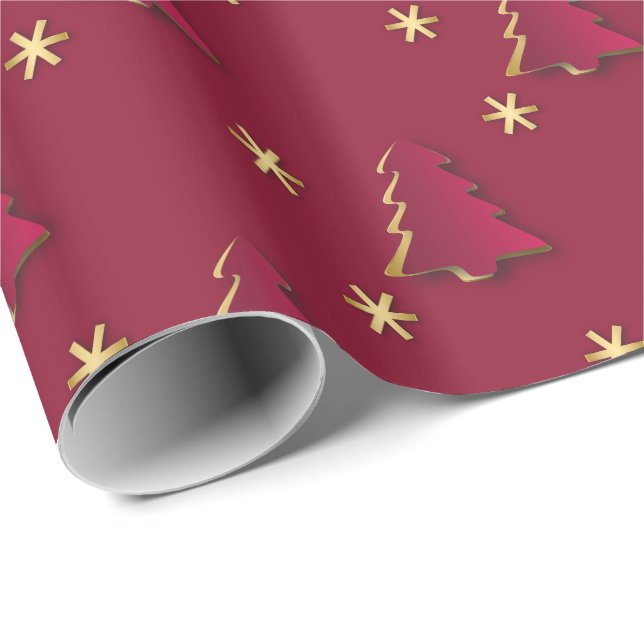 Papel De Regalo Elegante y elegante árbol de navidad rojo dorado (Esquina del rollo)