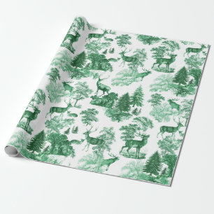 Papel De Regalo Elegante y elegante ciervo verde vintage en Woodla