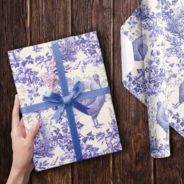 Papel De Regalo Elegante y elegante gallo de gallo azul floral (Subido por el creador)
