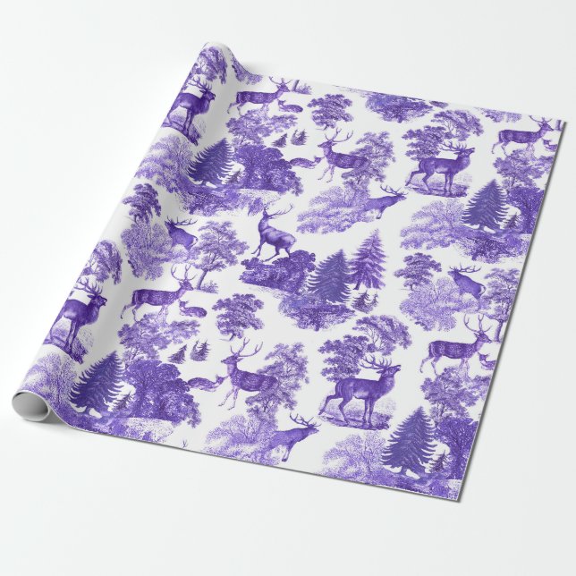 Papel De Regalo Elegante y elegante periwinkle azul Deer Woods (Desenrollado)