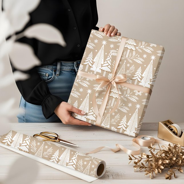 Papel De Regalo Elegante y lujoso bosque y florido (Elegant Luxury Holiday Evergreen Forest & Floral Wrapping Paper)