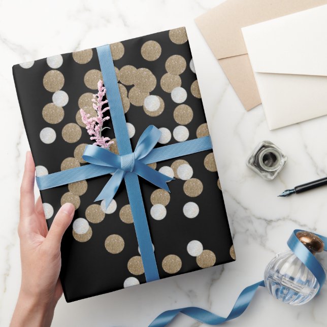 Papel De Regalo elegante y moderno Confetal de oro negro (Regalar)