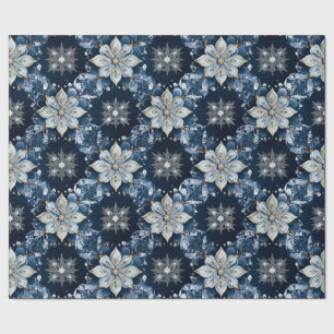 Papel De Regalo Elegante y moderno copos de nieve con manchas azul