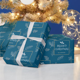 Papel De Regalo Elegante y simple invierno blanco deja azul