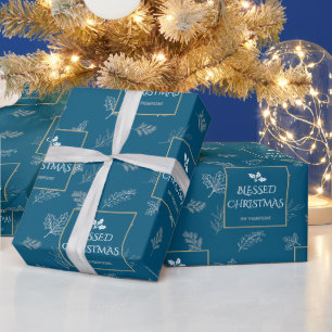 Papel De Regalo Elegante y simple invierno blanco deja azul