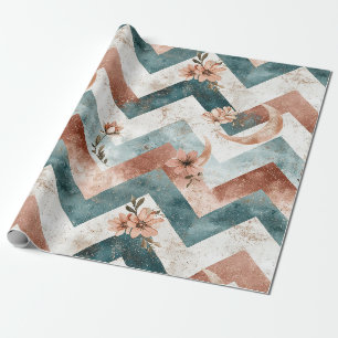 Papel De Regalo Elegante zigzag floral con cálidos toques lunares