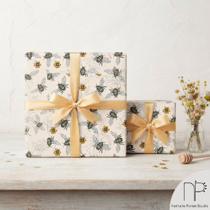 Papel de Regalo Elegantes Abejas de Miel Margarita