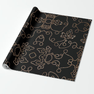 Papel De Regalo Elegantes adornos dorados sobre negro