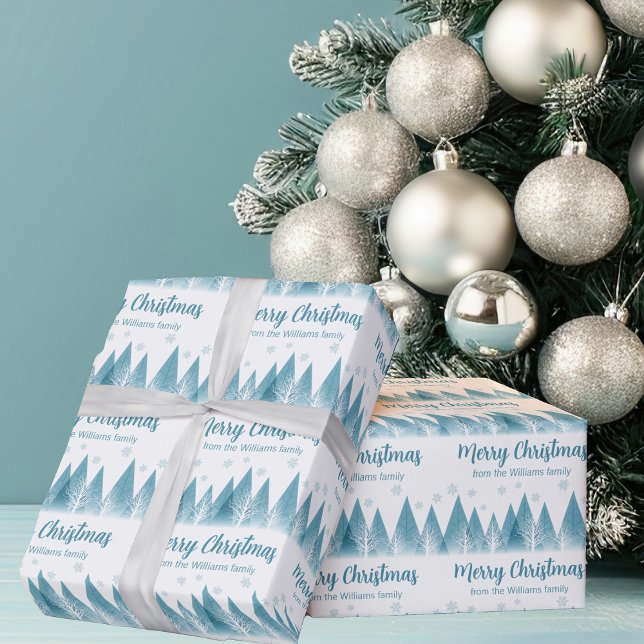 Papel De Regalo Elegantes árboles de invierno Personalizado Blue M (Subido por el creador)