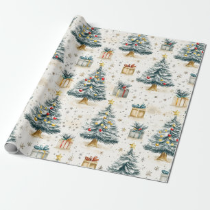 Papel De Regalo Elegantes árboles de Navidad de época