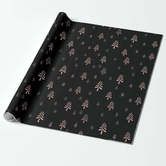 Papel De Regalo Elegantes árboles de navidad rosados y negros (Desenrollado)