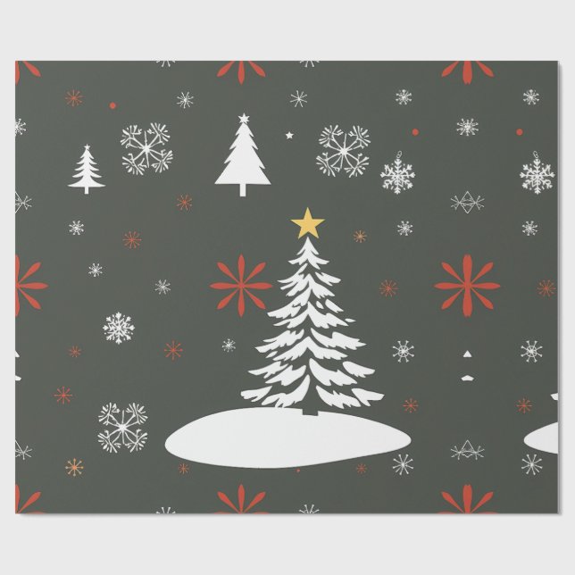 Papel De Regalo Elegantes árboles de Navidad y copos de nieve (Superficie plana)