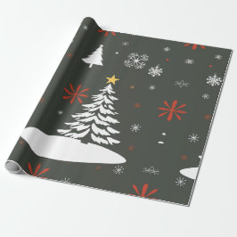Papel De Regalo Elegantes árboles de Navidad y copos de nieve