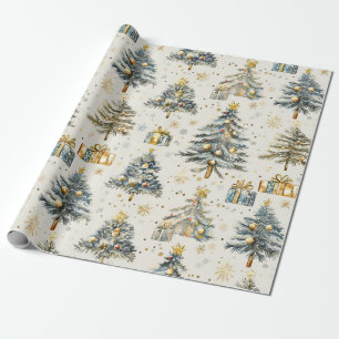 Papel De Regalo Elegantes Árboles navideños de acuarela