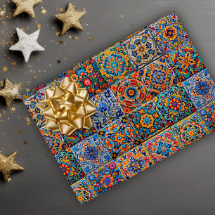 Papel De Regalo Elegantes baldosas mexicanas de Talavera rojas y a