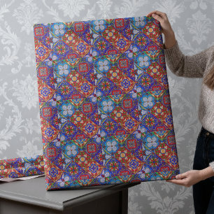 Papel De Regalo Elegantes baldosas mexicanas Talavera rojas azules