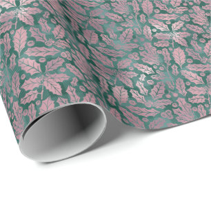 Papel De Regalo Elegantes Botánicos de Plaid de Navidad con Falso
