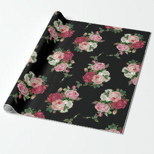 Papel De Regalo Elegantes buquetas rosas de época-fondo negro