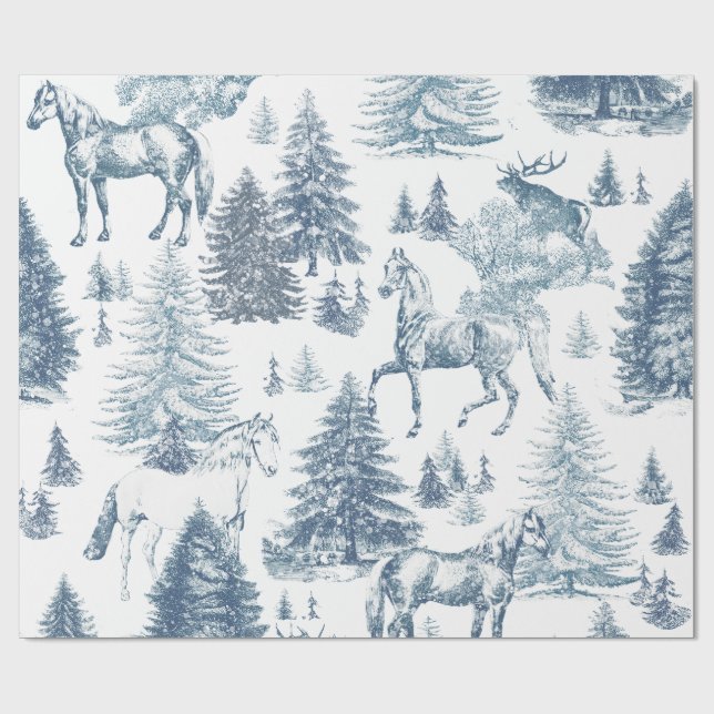 Papel De Regalo Elegantes caballos de época Snowy Woods Toile (Superficie plana)