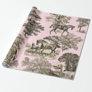 Papel De Regalo Elegantes caballos Rústicos De Toile Beige Rosado 