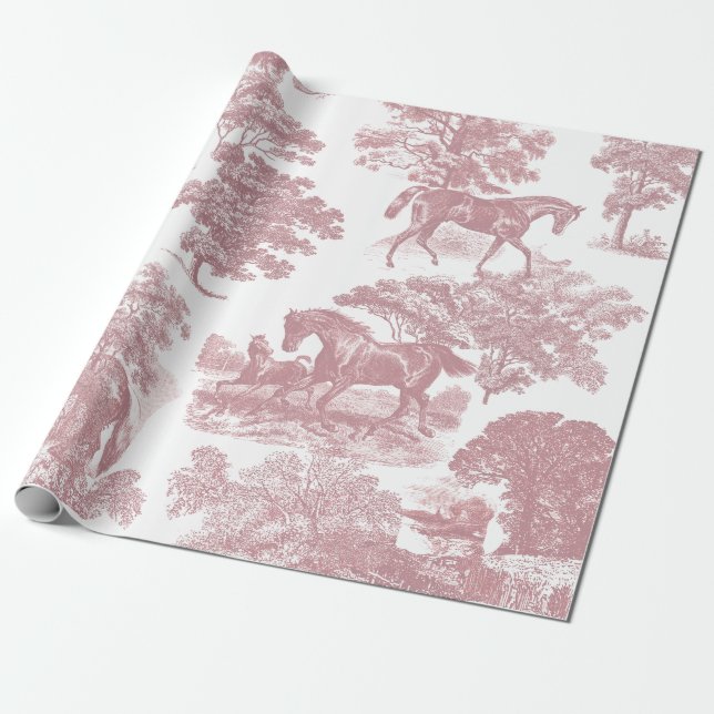 Papel De Regalo Elegantes caballos Rústicos Pink White Toile Seaml (Desenrollado)