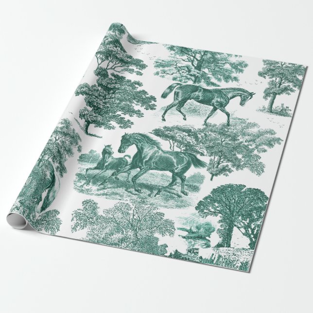 Papel De Regalo Elegantes caballos Rústicos Sage Green Toile (Desenrollado)