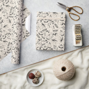 Papel De Regalo Elegantes calabazas de cosecha otoñal hojas de oto