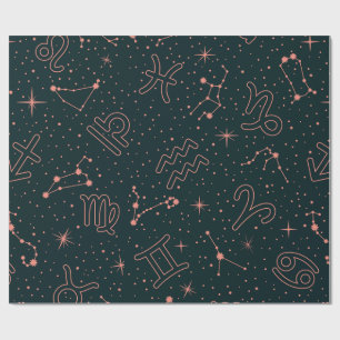 Papel De Regalo Elegantes Constelaciones Zodiacas y Símbolos Astro