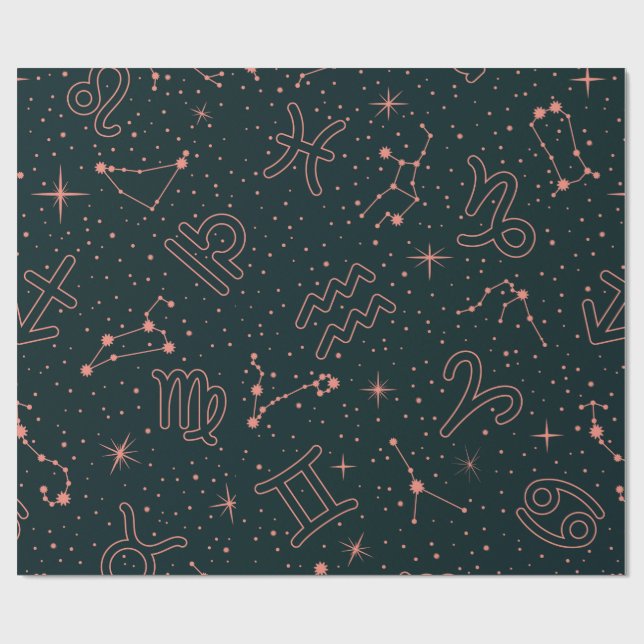 Papel De Regalo Elegantes Constelaciones Zodiacas y Símbolos Astro (Superficie plana)