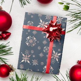 Papel De Regalo Elegantes copas de nieve doradas vacaciones azules