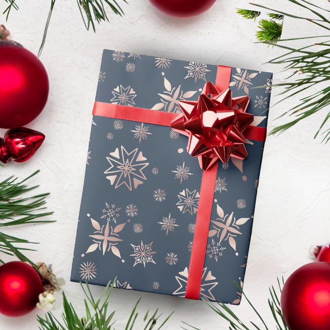 Papel De Regalo Elegantes copas de nieve doradas vacaciones azules (Subido por el creador)