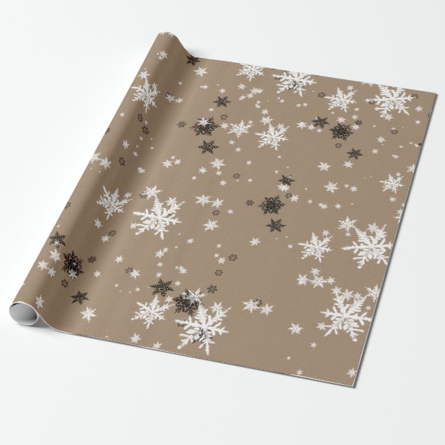 Papel De Regalo Elegantes copos de nieve blancos de Kraft rústico (Desenrollado)