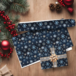 Papel De Regalo Elegantes copos de nieve de la época azul