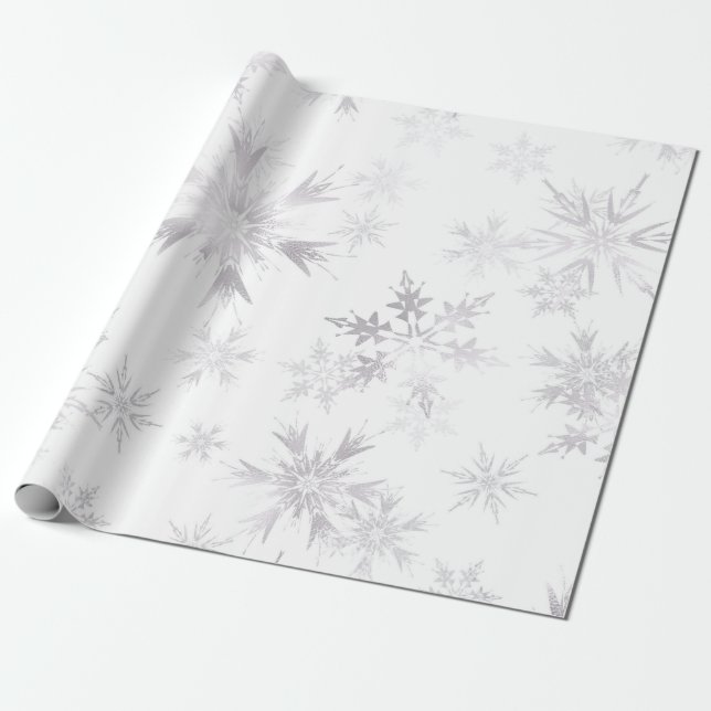 Papel De Regalo Elegantes copos de nieve en invierno blanco (Desenrollado)