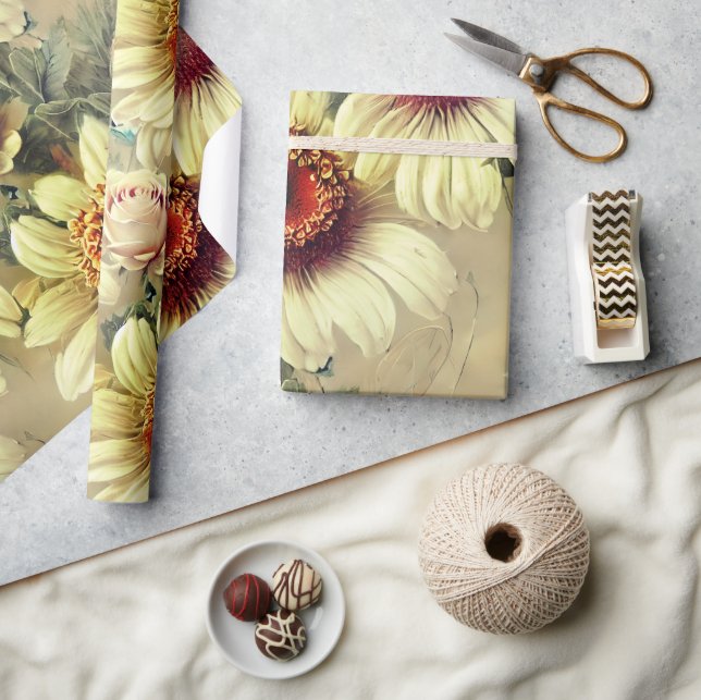 Papel De Regalo Elegantes Daisies y Rosas Patrón Floral (Artesanía)
