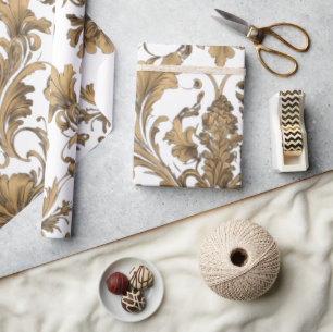 Papel De Regalo Elegantes damasquinados de época dorada