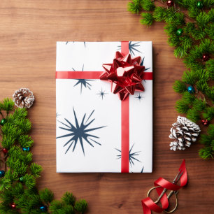 Papel De Regalo Elegantes estrellas azules de Navidades blancos
