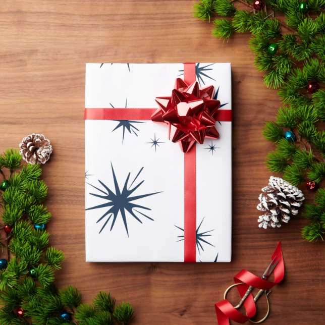 Papel De Regalo Elegantes estrellas azules de Navidades blancos (Regalo de vacaciones)