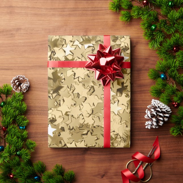 Papel De Regalo Elegantes estrellas de oro (Regalo de vacaciones)